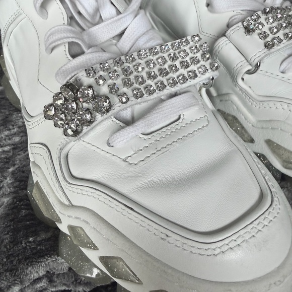 Women's Jimmy Choo Diamond X Crystal White Calf Leather Sneakers - Picture 8 of 11